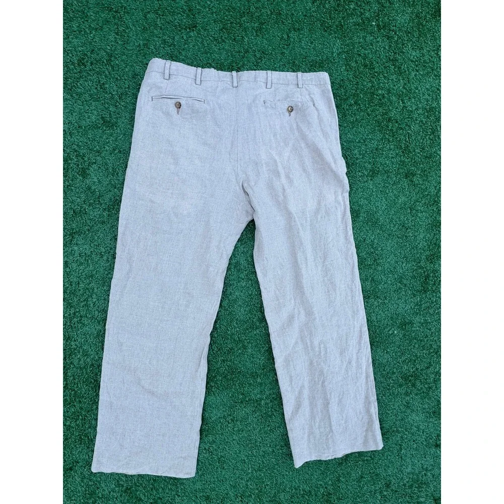 Berle Mens Linen Dress Pants Tan Flat Front‎ Gingham Lining Size 40